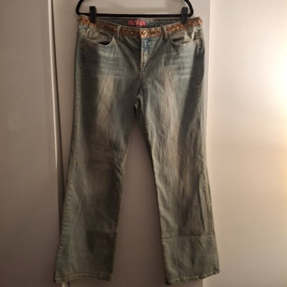 Thalia Sodi Womwn's Blue Flare & Wide Leg Jeans With Beaded Detail - Picture 1 of 10